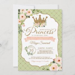 Convites Pequena Princesa Floral Blush & Mint Royal Birday