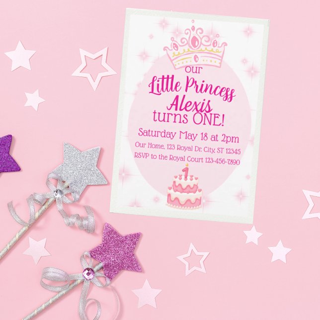 Convites Pequena Princesa Primeiro Aniversário, Coroa Rosa (Criador carregado)