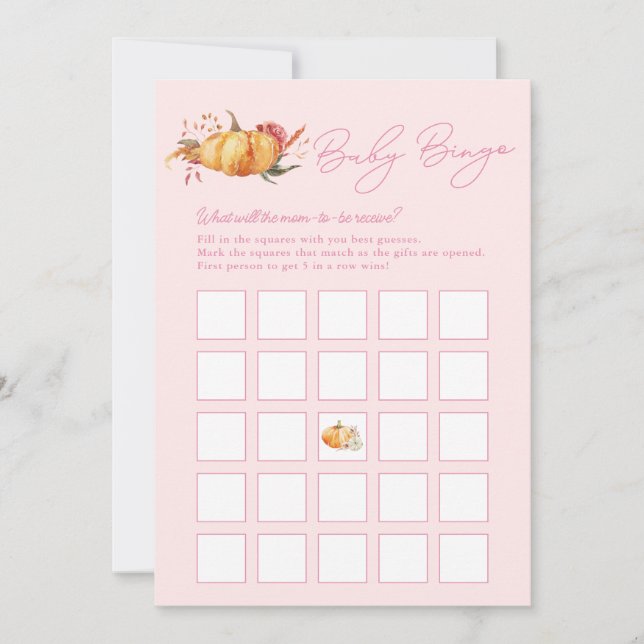 Convites Pequena Pumpkin Fall Floral Chá Baby Bingo Card (Frente)