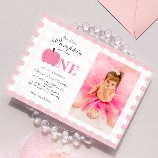 Convites Pequena Pumpkin Fall Pastel Foto do primeiro anive (Criador carregado)