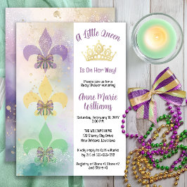 Convites Pequena Rainha do Mardi Gras Fleur de Lis Chá de B