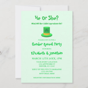 Convites Pequena Revelação de Gênero do Leprechaun