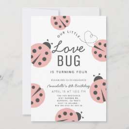 Convites Pequena Rosa claro Inseto Ladybug Aniversário