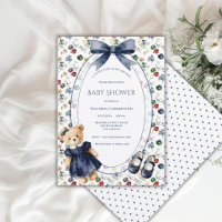 Pequena Senhora Azul e Branco Urso Floral Vintage 