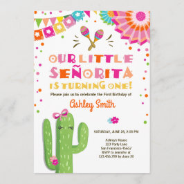 Convites Pequena Senhorita Fiesta Cactus Pink Primeiro Aniv