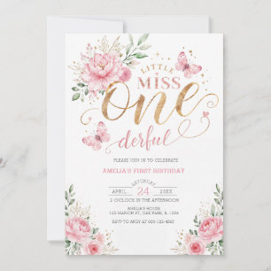 Convites Pequena Senhorita ONEderful Floral Rosa Aniversári
