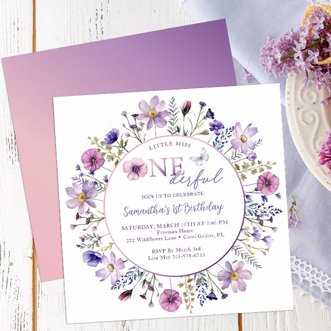 Convites Pequena Senhorita Onelinda Wildflower Primeiro Ani (Wildflower Birthday Invitation)