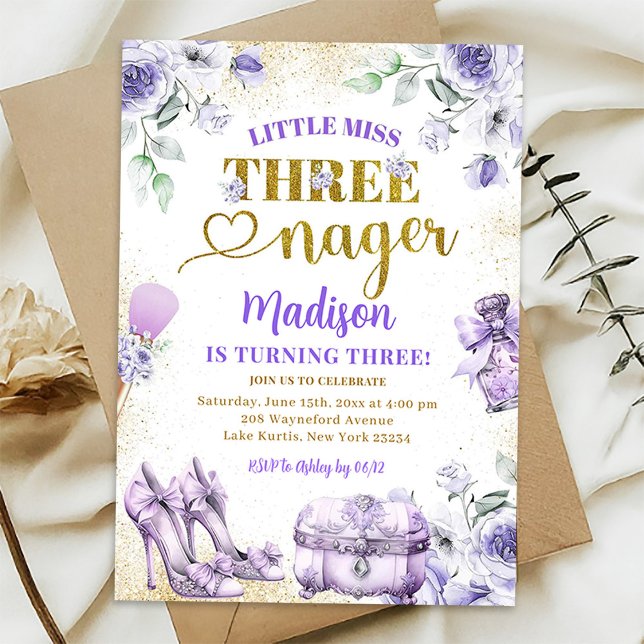 Convites Pequena Senhorita Threenager Aniversário de Tercei (Criador carregado)