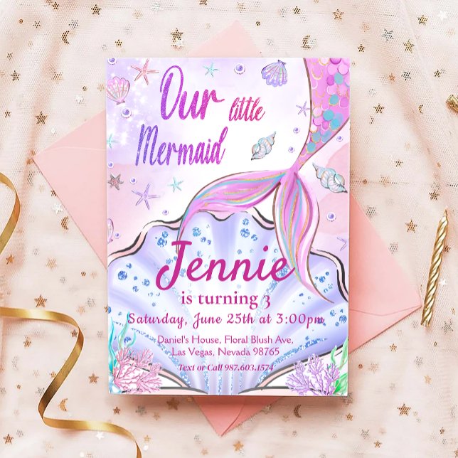 Convites Pequena Sereia Aniversário Sob Festa Do Mar (Criador carregado)