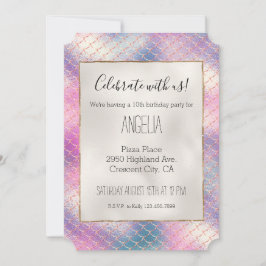 Convites Pequena Sereia Dourada de Aqua Rosa