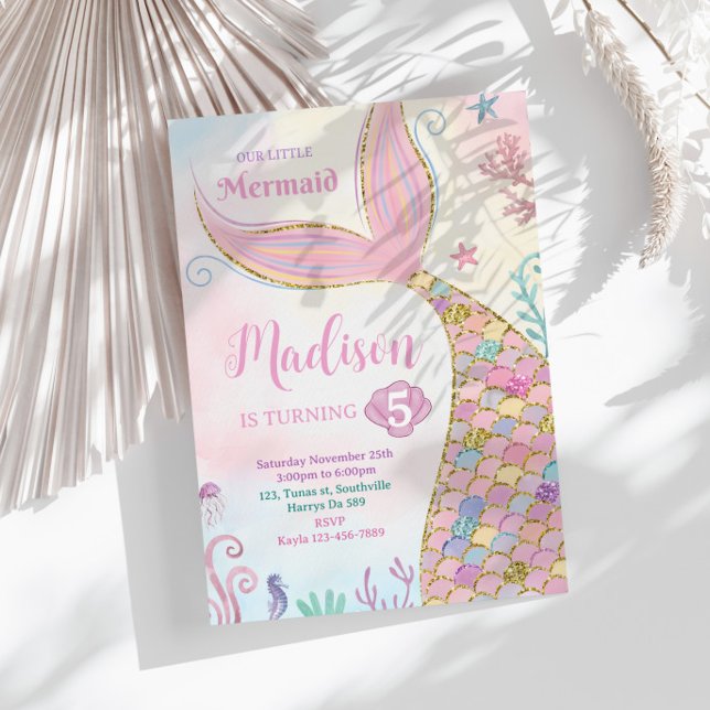 Convites Pequena Sereia Sob O Aniversário da Garota Mágica  (Criador carregado)