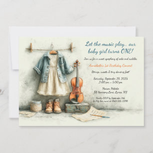 Convites Pequena Violinista – Menina de 1º Aniversário