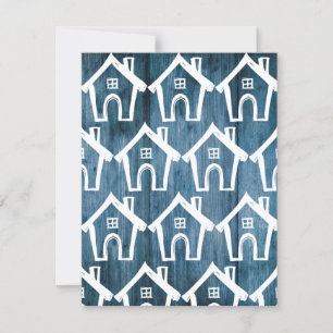 Convites Pequenas Casas Brancas em Madeira Azul Nós Mudamos