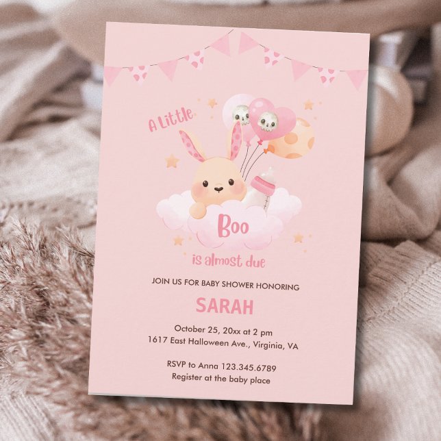 Convites Pequenas Conversas de Bebê do Dia das Bruxas Rosa (Little Boo Pink Halloween Baby Shower Invitations)