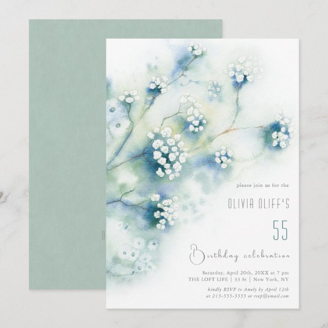 Convites Pequenas Flores Brancas Aniversário A Qualquer Ida (Frente/Verso)