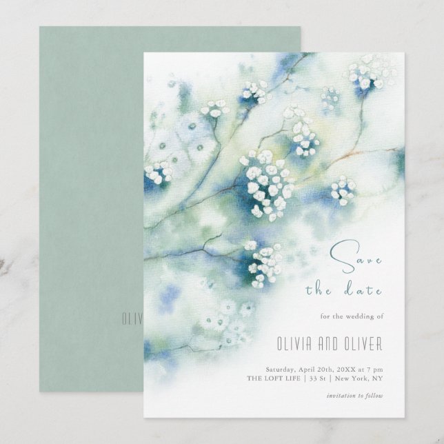 Convites Pequenas Flores Brancas Economizam A Data (Frente/Verso)