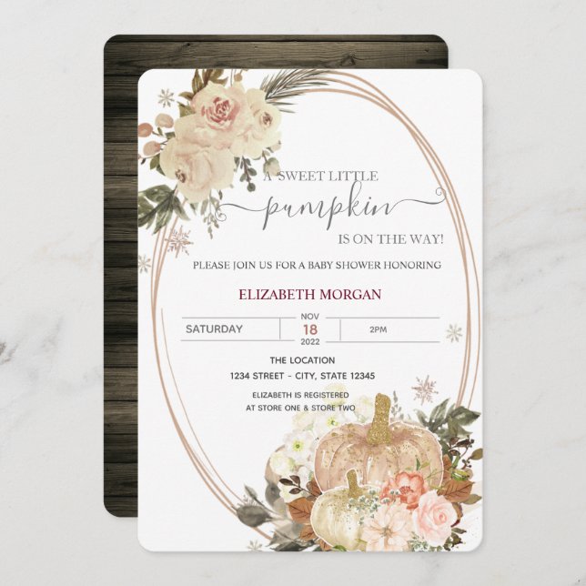 Convites Pequenas flores de abóbora de abóbora Chá de frald (Frente/Verso)