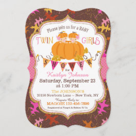 Convites Pequenas Garotas Gêmeas de Abóbora Caindo Folhas C