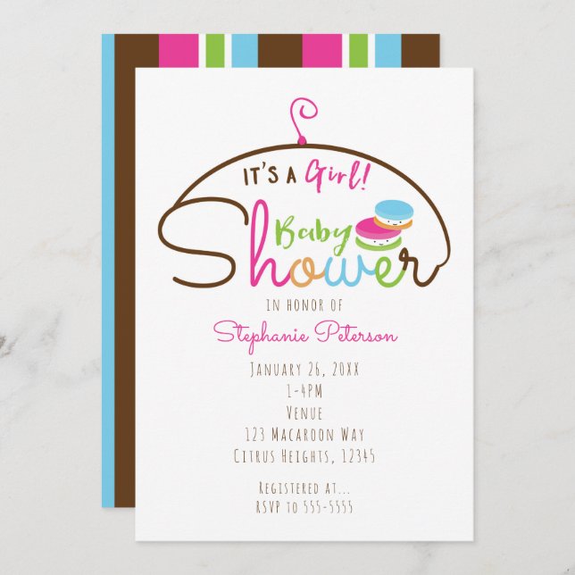 Convites Pequenas Macaroons Meninas Bebê Convidam (Frente/Verso)