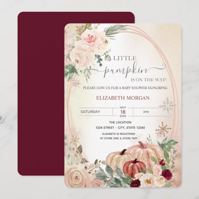 Convites Pequenas Rosas de Frame de Bomba Chá de fraldas de (Frente/Verso)