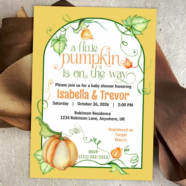 Convites Pequeno Abóbora Abaixe Chá de fraldas Sexo Neutro (Little Pumpkin on the Way Fall Baby Shower Fairytale Invitation)