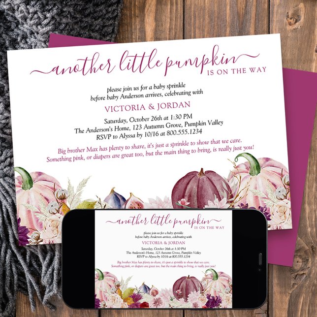Convites Pequeno Abóbora Floral Rústico Chás de Bebê (Fall baby sprinkle invitation for another little pumpkin - from my Little Pumpkin collection)