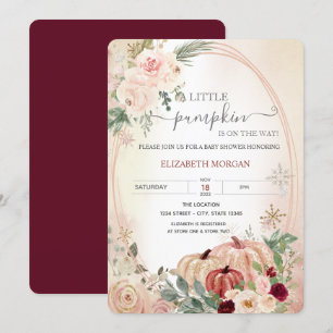 Convites Pequeno Abóbora Quadro Rosas Burgundy Chá de Bebê