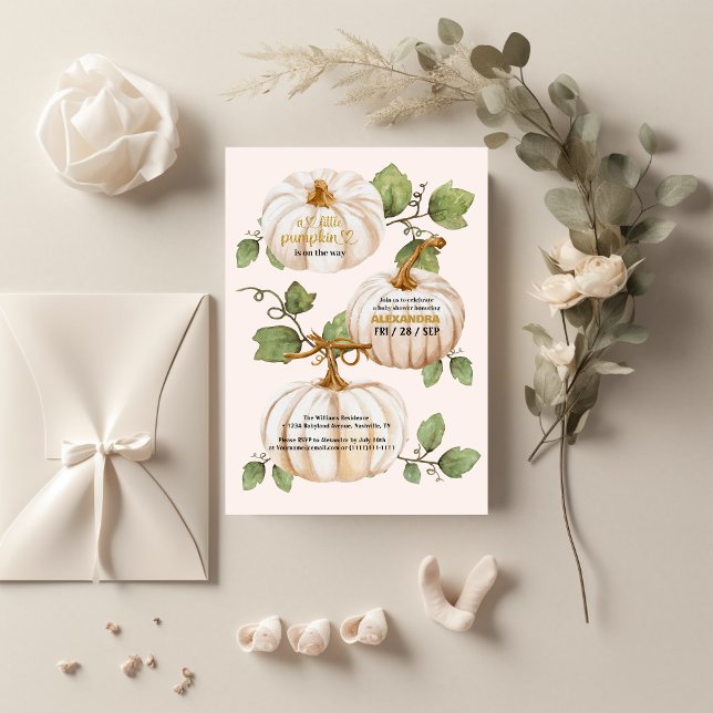 Convites Pequeno abóbora queda aquarela chá de fraldas flor (Criador carregado)