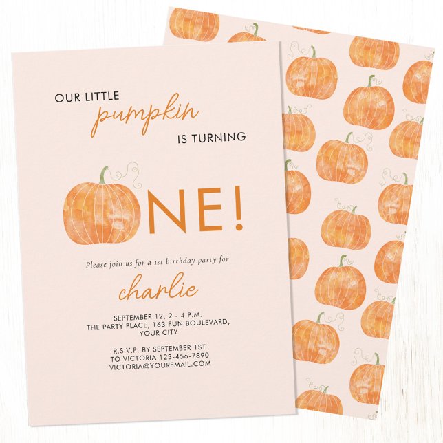 Convites Pequeno Abominável outono Primeiro primeiro aniver (Pumpkin first 1st personalized autumn fall birthday party invitation)