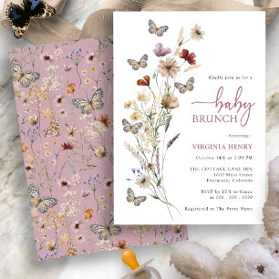 Convites Pequeno Almoço de Bebê Floral Boho Rosa