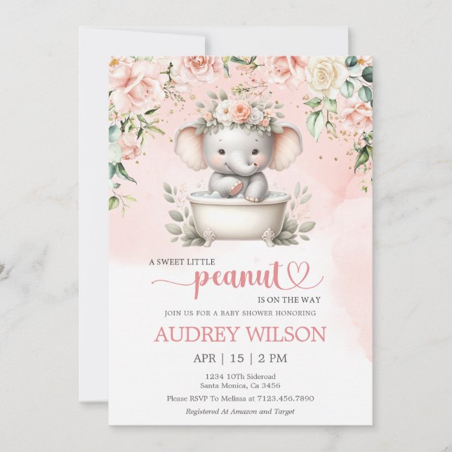 Convites Pequeno amendoim Chá de fraldas de elefante no cam (Frente)