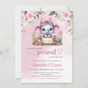 Convites Pequeno amendoim rosa-rosado elefante com ilustraç