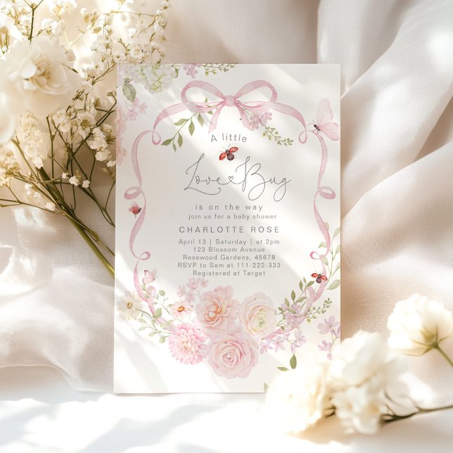 Convites Pequeno Amor Bebê com Laço Rosa Chás de Bebê (Criador carregado)