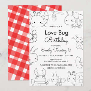 Convites Pequeno Amor Bug Aniversário Cor