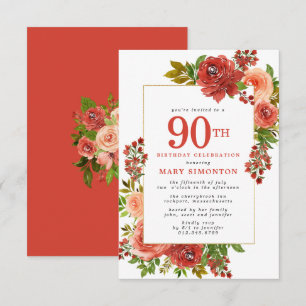 Convites PEQUENO Aniversário de 90 anos Burgundy Vermelho C