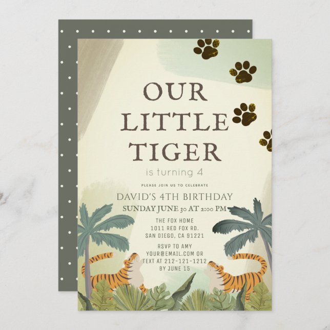 Convites Pequeno Aniversário de criança da Selva Safari Tig (Frente/Verso)