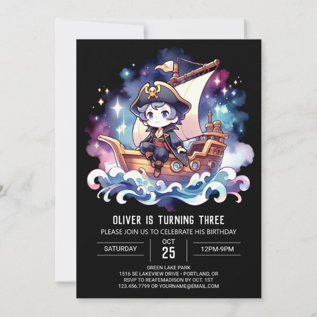 Convites Pequeno Aniversário Pirata Adorável (Frente)