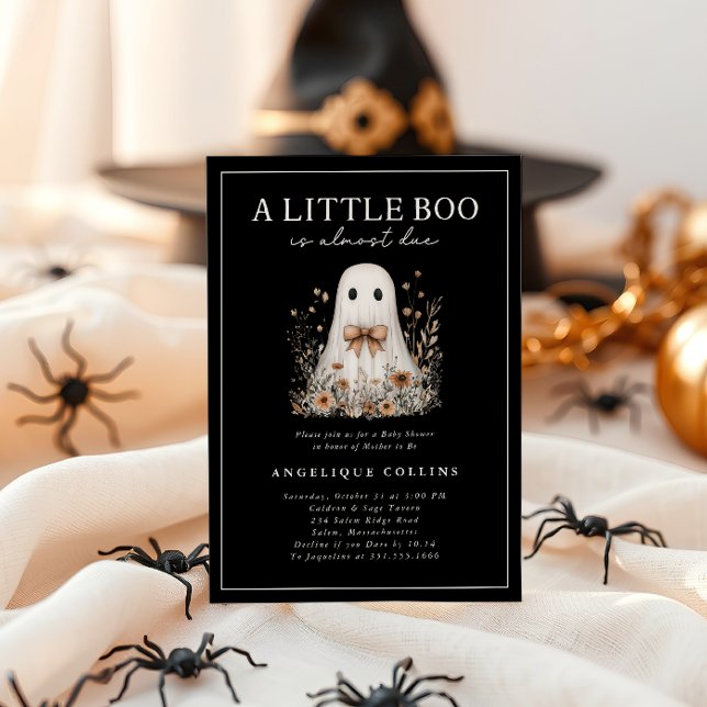 Convites Pequeno Arco Fantasma Cachorro  Selvagens Chá de f (A Little Boo is Almost Due - Ghost and wildflowers Baby Shower Invitation)
