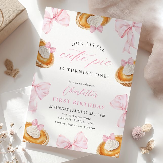 Convites Pequeno Arco Rosa-Rosa-Pinheiro Primeiro Aniversár (Criador carregado)