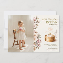 Convites Pequeno Bolinho Floral Menina de 1º Aniversário Fo