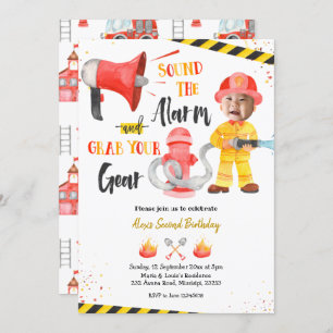 Convites Pequeno Bombeiro com Aniversário do Rapaz Fotográf