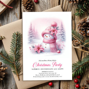 Convites Pequeno Boneco de Neve Rosa Digital Natal Crianças