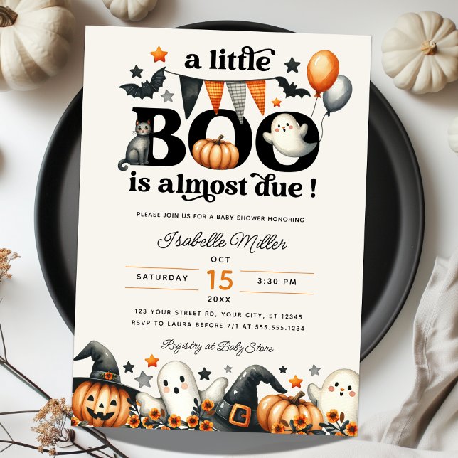 Convites Pequeno Boo Pumpkin Halloween Chá de fraldas (Little Boo Pumpkin Halloween Fall Baby Shower Invitation)