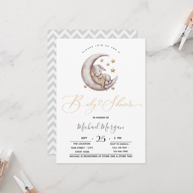 Convites Pequeno Borninho Stars Zigzag Chá de fraldas (Frente/Verso In Situ)