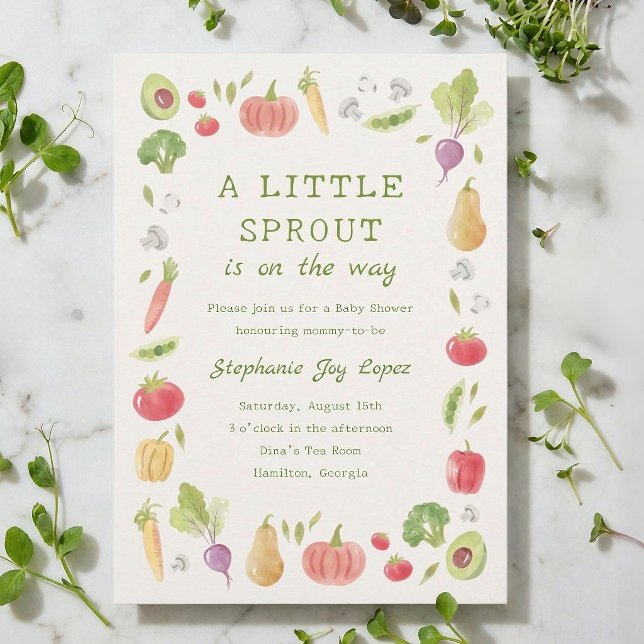 Convites Pequeno Broto a Caminho Legumes Chá de Bebê (A little sprout is on the way baby shower invitation)