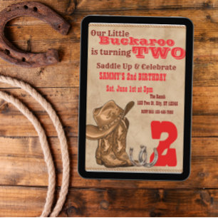 Convites Pequeno Buckaroo Dois, Aniversário de 2 anos Weste