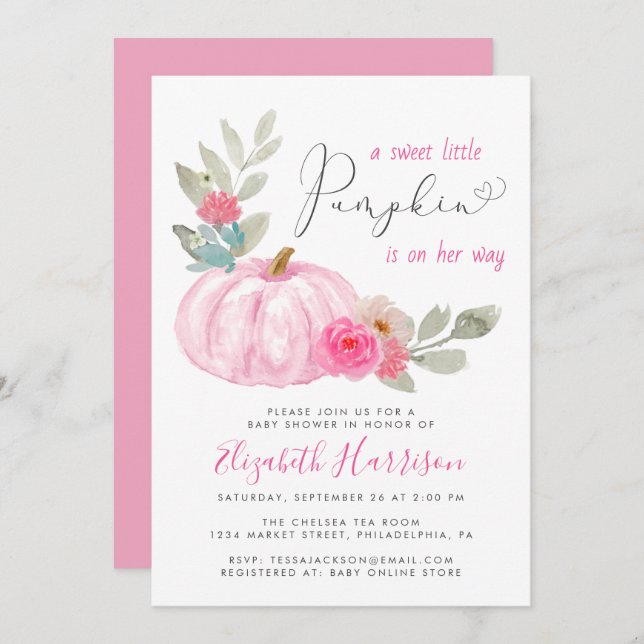 Convites Pequeno Chá de Aquecedora de Pumpkin (Frente/Verso)