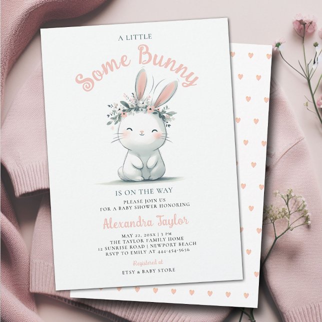 Convites Pequeno Chá De Bebê De Flores Selvagens (a little bunny baby girl shower invitation springtime easter garden picnic wildflowers pink blush)