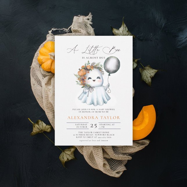 Convites Pequeno Chá de Dia das Bruxas de outubro (baby shower invitation halloween fall little boo ghost watercolor cute adorable character)