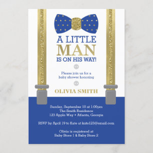 Convites Pequeno Chá de fraldas, Azul, Dourado